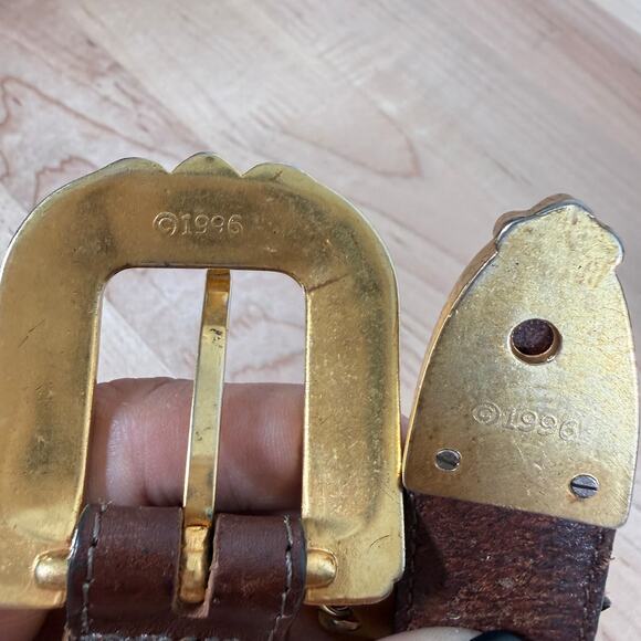 Brighton Brown Leather Belt Gold Buckle Charm Accent Size 33 Western Boho main image 5